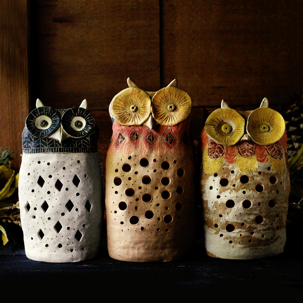 Owl Stoneware Clay Lantern