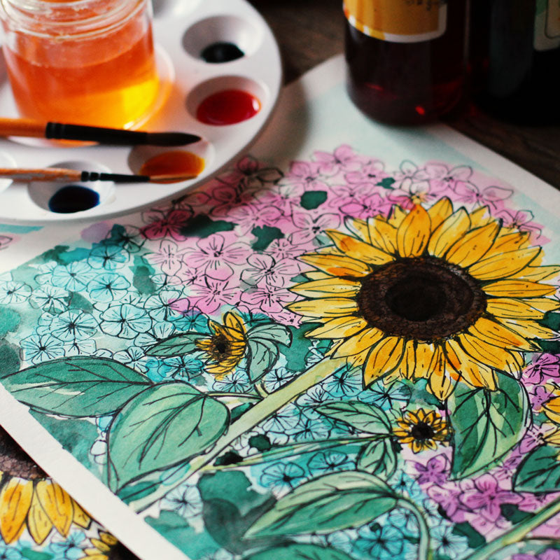 Sunflower Fineliner & Watercolour